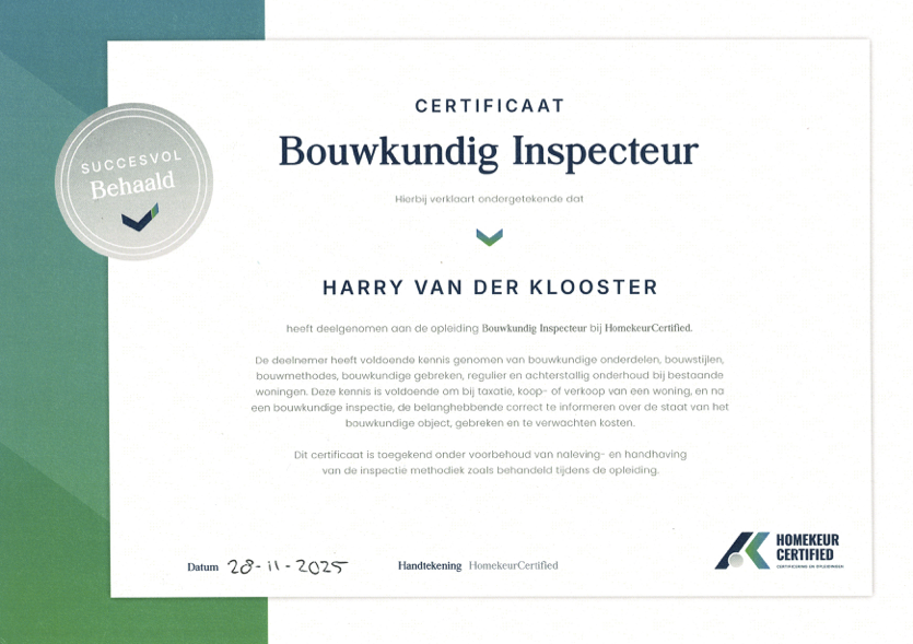 Certificaat Harry van der Klooster