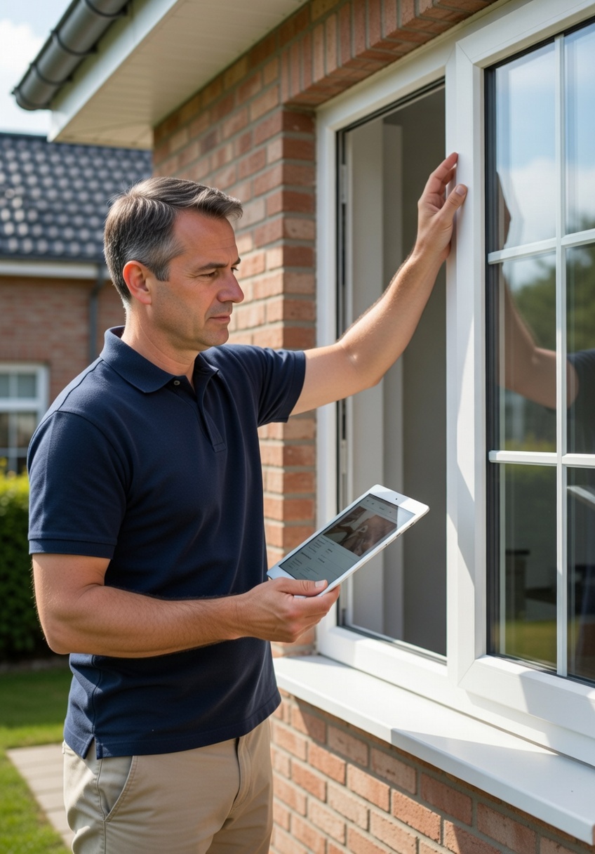 Inspecteur controleert woning kozijn